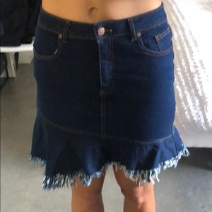 NWOT Denim Ruffle Asymmetrical Skirt